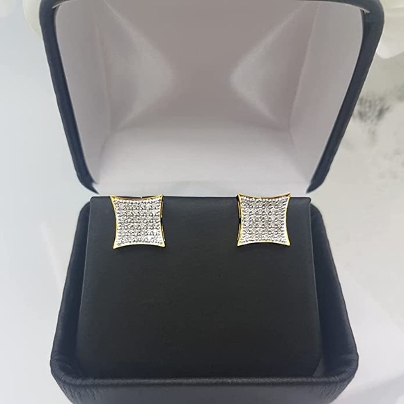14K Yellow Gold 1/3 Carat White Diamond Kite Shape Stud Earrings - Picture 4 of 9